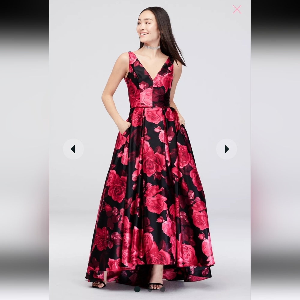 Satin Floral V-Neck Ball Gown with Pockets - Betsy & Adam, David's Bridal